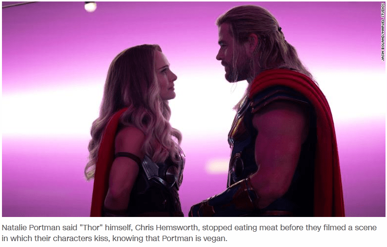 Chris Hemsworth Gave Up Eating Meat Before Filming A Kiss With Vegan Co-Star Natalie Portman.